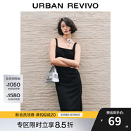 UR夏季新款女裝時(shí)尚簡約褶皺開衩無袖U領(lǐng)連衣裙UWG740077 正黑 S