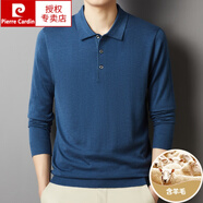 皮爾卡丹（pierre cardin）男士長袖t恤春秋薄款純色含羊毛翻領(lǐng)針織衫中年爸爸裝上衣 HXS-5015蘭色 165/M