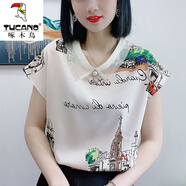 啄木鳥棉短袖女冰絲2023夏季新款洋氣衣服女夏娃娃領(lǐng)媽m媽裝夏裝雪紡 房子花 XL 105斤-120斤