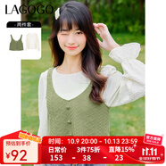 LAGOGO薄荷曼波兩件套女拉谷谷春秋新款長袖上衣綠色針織吊帶背心 米白色(V2) L