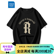 真維斯重磅t恤男春季上衣基礎休閑百搭半袖夏季純色打底衫不透五分短袖  黑色(復古字體) S(165)(男女同款) 均碼