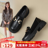 ZHR樂(lè)福鞋女軟底百搭圓頭小皮鞋子女英倫風(fēng)粗跟女鞋 OFTEP06 黑色 37