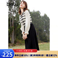 百圖betu女裝春季新款連衣裙法式條紋拼接長袖連衣裙女2401T66 黑色 S