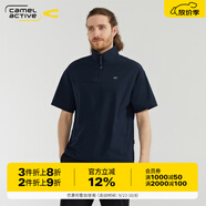 camel active德國駱駝動感男裝夏季新款戶外休閑寬松半拉鏈立領(lǐng)短袖套頭衫 085深藍2 L