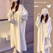 妙奕嘉白色毛衣開(kāi)衫外套春季新款毛絨針織長(cháng)外套過(guò)膝韓系慵懶風(fēng)軟糯寬松 白色仿水貂絨中長(cháng)款毛衣外套開(kāi)衫 均碼