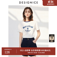 迪賽尼斯（DESIGNICE）2024年夏季新款美式復(fù)古風(fēng)百搭簡(jiǎn)約印花圓領(lǐng)短袖T恤女 白色 M