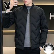 花花公子棉服男款冬季新款韓版潮牌棒球服修身棉襖保暖防寒外套男士厚棉衣 MY882黑色 XL 【體重115-130斤】