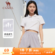 駱駝（CAMEL）棉感透氣運動短袖T恤女簡約POLO衫 C45225L2004A5 白色 M