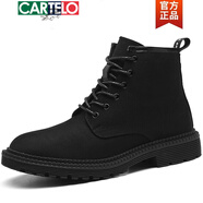卡帝樂鱷魚（CARTELO）馬丁靴男秋冬新款時尚帆布工裝靴男靴子英倫透氣中高幫鞋男潮短靴 8203黑色單鞋 38