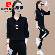 皮爾卡丹（pierre cardin）歐美風(fēng)衛(wèi)衣套裝女品牌秋款時尚設(shè)計感小眾跑步棉運動休閑服兩件套 黑色 M(適合80-100斤)