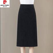 皮爾卡丹（pierre cardin）毛呢半身裙女秋冬季2024新款高腰中長款a字裙配毛衣一步包臀裙子 黑灰色 XL