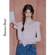 香蕉寶貝（BANANA BABY）[新品]2025年春季新款甜美荷葉領(lǐng)針織衫女喇叭袖毛衣D251MY009 粉紅 L