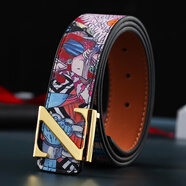 曼晗男女士皮帶平滑扣腰帶男士褲腰帶青年款 海賊王+金扣 100cm 100cm