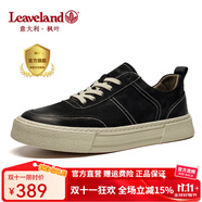 楓葉（leaveland）板鞋男秋冬新品復(fù)古磨砂頭層牛皮透氣休閑鞋男厚底增高低幫鞋子男 黑色(皮鞋碼) 38