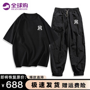 DIDGERIDOO潮牌短袖t袖套裝男女情侶款夏季純棉重磅上衣冰絲休閑褲兩件套裝 黑色短袖+亞光黑長(zhǎng)褲（NE01） M（建議100-130斤）