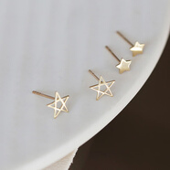 寶札韓國黃金首飾14K金10K金耳環(huán)精致簡(jiǎn)約小星星五角星小耳骨小耳釘 鏤空大星星[一對]