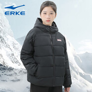 鴻星爾克羽絨服女冬裝新款女裝連帽防風(fēng)加厚保暖棉衣女士羽絨外套風(fēng)衣 正黑6578【棉服】 XL/170