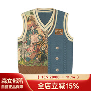 森女部落原創(chuàng)復(fù)古撞色文藝風(fēng)馬甲學(xué)生毛針織衫 圖片色馬甲（單件） M