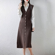 布力潘毛呢背心裙秋冬2025新款羊毛V領馬甲裙女中長款休閑無袖連衣裙 摩卡棕 S