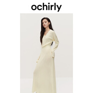 歐時力OCHIRLY 羊毛軟糯優(yōu)雅毛針織連衣裙V領(lǐng)秋冬季新品通勤簡約 米白 M