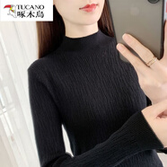 啄木鳥（TUCANO）半高領(lǐng)打底衫女秋冬新款內(nèi)搭上衣短款針織衫長袖修身純色中領(lǐng)線衫 黑色 S