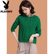 花花公子（PLAYBOY）2025年秋季新款純色針織衛(wèi)衣女短款套頭洋氣連帽長(zhǎng)袖寬松毛衣外套 綠色 S 建議85-95斤