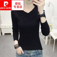 皮爾卡丹（pierre cardin）洋氣上衣v領(lǐng)修身緊身毛衣針織衫打底衫女秋冬季長袖內(nèi)搭羊絨打底 黑色 L