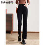品彩（PinCai）牛仔褲女春秋黑色直筒長褲顯瘦顯高休閑牛仔長褲P143N1009