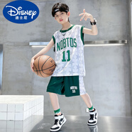 迪士尼（Disney）兒童裝男童夏裝套裝2024新款夏季中大童籃球服背心男孩運動服速干 綠色 130 cm
