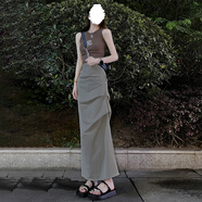 歐迪惠（Oudihui）2025年新款連衣裙女裝夏季短款設(shè)計感無袖背心高腰半身裙子女套裝 上衣+裙子 S