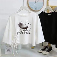 喜詩(shī)萊（CESLAY）夏季女裝套裝韓版休閑裙褲短袖T恤韓版學(xué)院風(fēng)高腰設計氣質(zhì)兩件套 羽毛T恤 836# M 建議95-110斤