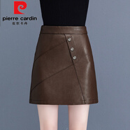皮爾卡丹（pierre cardin）pu皮半身裙女年秋冬季新款高腰a字小個(gè)子一步包臀短裙子冬天女裝 咖色 29/XL