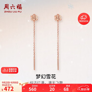 周六福紅18K金耳線(xiàn)雪花玫瑰金耳飾生日禮物女 C0911385 一對