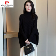 皮爾卡丹（pierre cardin）2025新款時(shí)尚套裝裙女秋冬新款洋氣顯瘦半高領(lǐng)針織衫半身裙兩件套 黑色上衣【單件】 2XL 【131-145斤穿】