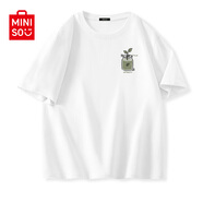 名創(chuàng)優(yōu)品（MINISO）純棉t恤男夏季2025新款衣服青少年親膚透氣時(shí)尚寬松大碼冰感短袖 白色(生機(jī)胸標(biāo)) L 175 (名創(chuàng)優(yōu)品 品控嚴(yán)格)