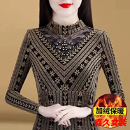美安嘉品牌限時秒殺加絨衛(wèi)衣打底衫女裝長袖秋冬新款洋氣網(wǎng)紗T 金色款 加絨 S建議75-80斤