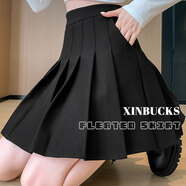 XINBUCKS口袋款百褶裙女短裙高腰顯瘦a字裙松緊腰半身裙春夏秋學(xué)生JK裙子 黑色（口袋款）-秋冬毛呢面料 M碼 85-105斤