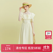 范思藍(lán)恩23FS12493 法式一字肩兩穿連衣裙女夏季新款海邊度假長(zhǎng)裙 奶油白 S