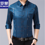羅蒙（ROMON）純棉印花休閑襯衫男長(zhǎng)袖春秋季中青年商務(wù)免燙襯衣男士正裝外套男 1901湖藍(lán)色 M /165/推薦100-120斤
