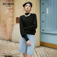 深呼吸DEEP BREATH女裝金屬扣可機洗純羊毛針織衫女A301328 黑 M (3碼)