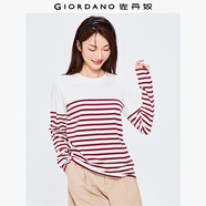 佐丹奴T恤女純棉條紋海軍風(fēng)?；晟篱_叉下擺圓領(lǐng)長袖t恤女13322802