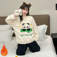 G.DUCKKIDS品牌童裝女童睡衣冬季加厚款兒童家居服長(cháng)袖卡通法蘭絨保暖套裝潮 熊貓睡衣套裝 黑白 140 建議身高130-140cm