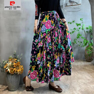 皮爾卡丹（pierre cardin）民族風(fēng)復古大碼棉麻條紋半身裙女長(cháng)款大擺寬松顯瘦高腰廣場(chǎng)跳舞裙 大花【藏青】 XL