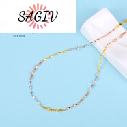 SAGIV品質(zhì)三色項鏈百尋925銀扭麥粒彩銀鍍鎖骨菠蘿鏈時(shí)尚 三彩扭花間刀蛋片鏈