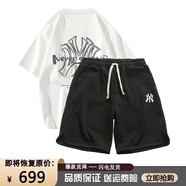 MR—90官方潮牌短袖T恤男女款套裝韓版休閑寬松純棉短褲情侶夏季兩件套 白色短袖+黑色短褲（NE05） 3XL（建議190-210斤）