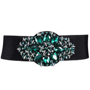 紫心竹寬腰帶女裝飾裙子水鉆束腰配連衣裙時(shí)尚百搭韓版顯瘦彈力松緊腰封 綠色水晶小碼