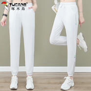 啄木鳥黑色冰絲運動褲女士休閑褲夏季中年女褲洋氣休閑長褲子 白色 M 建議80-95斤