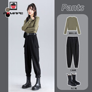 AEMAPE工裝褲女2025春秋冬季新款高腰小個(gè)子褲子垂感束腳休閑褲女 黑色_單褲子_腰帶 M