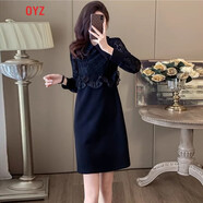 OYZ蕾絲拼接黑色連衣裙女春裝新款高級感氣質(zhì)顯瘦絕美法式赫本小黑裙 黑色 S