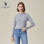 U.S. POLO ASSN.保羅針織衫秋冬季長(cháng)袖T恤保暖羊毛衫打底衫時(shí)尚百搭 夾花灰003【圓領(lǐng)】 M
